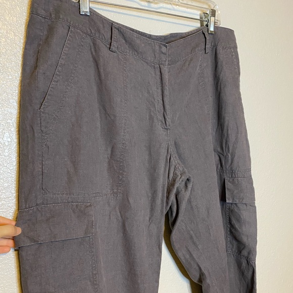 Eileen Fisher 100% Organic Linen Gray Dapple Cropped Cargo Pants 14 - Picture 3 of 7